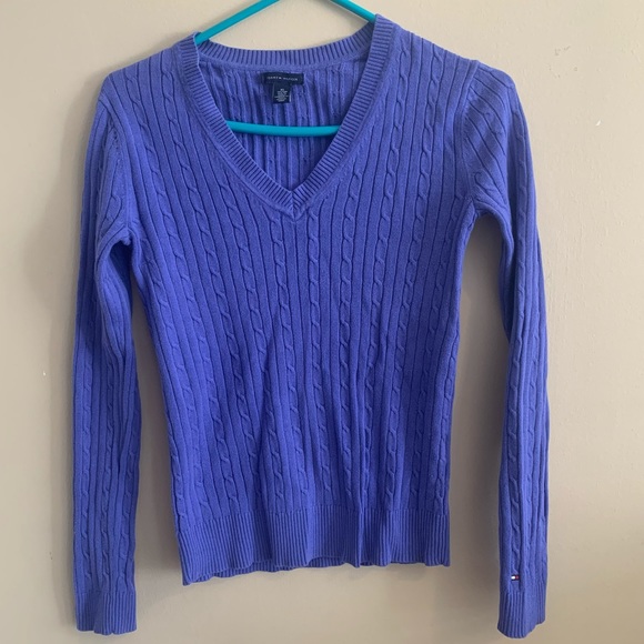 Purple-Blue Tommy Hilfiger Knit V Neck Sweater - Picture 1 of 5